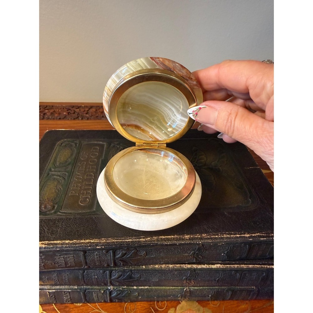 Vintage Onyx‎ Jewelry Box - Small Round Stone Trinket Box